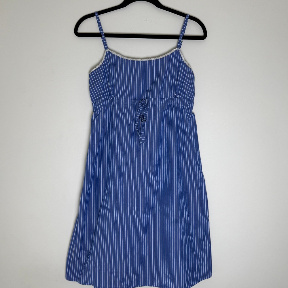 C&Company Blue White Striped Egyptian Cotton Empire Waist Sundress Large Comfort
